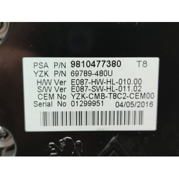 Recambio de cuadro instrumentos para peugeot 5008 allure referencia OEM IAM 9808993180  