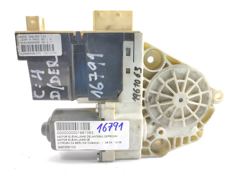 Recambio de motor elevalunas delantero derecho para citroën c4 berlina collection referencia OEM IAM 996388103  