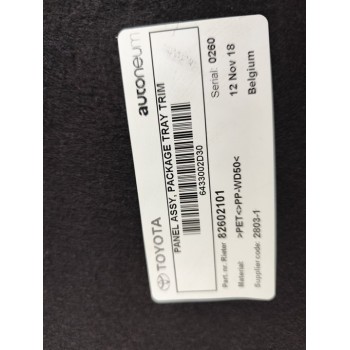 Recambio de bandeja trasera para toyota auris hybrid active business plus referencia OEM IAM 6433002D30C0  