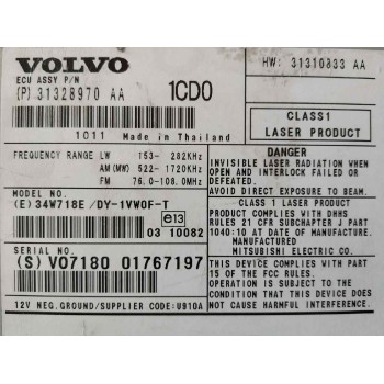 Recambio de sistema audio / radio cd para volvo xc60 kinetic awd referencia OEM IAM 31328970AA  
