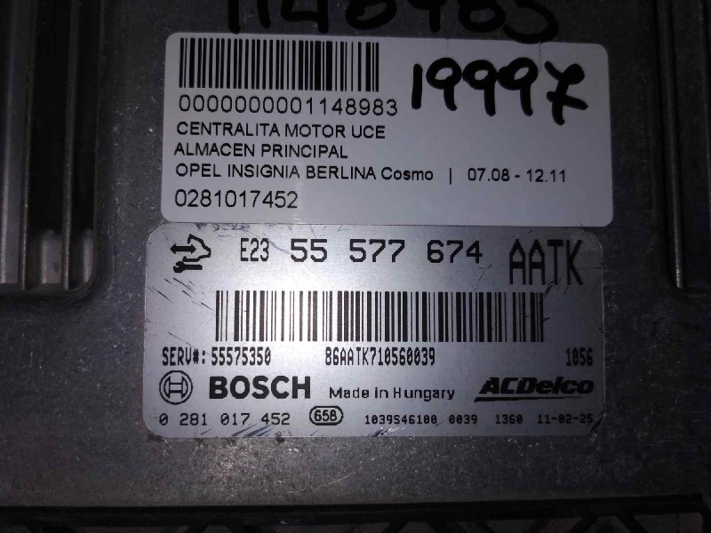 Recambio de centralita motor uce para opel insignia berlina cosmo referencia OEM IAM 55577674  