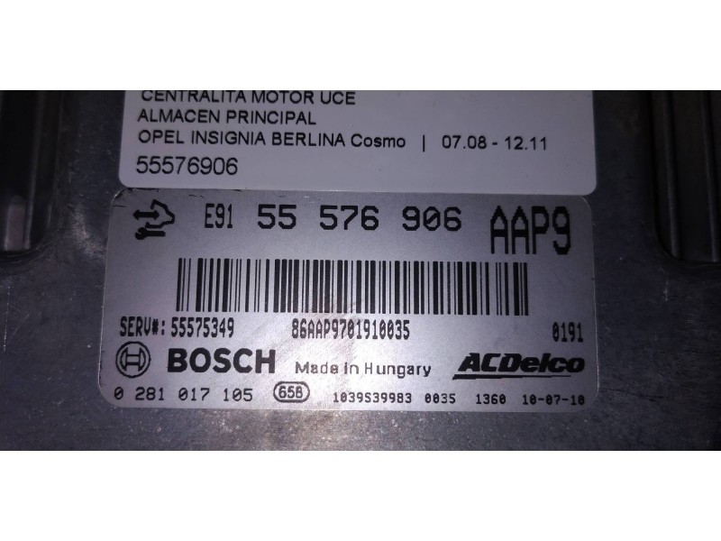 Recambio de centralita motor uce para opel insignia berlina cosmo referencia OEM IAM 55576906  