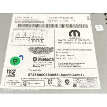 Recambio de sistema audio / radio cd para fiat doblo ii (152) pop referencia OEM IAM 07356600580  