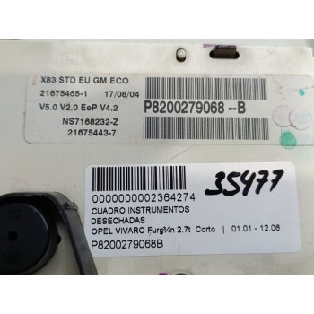 Recambio de cuadro instrumentos para opel vivaro furgón 2.7t corto referencia OEM IAM P8200279068B  