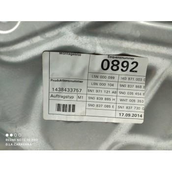 Recambio de elevalunas delantero derecho para volkswagen tiguan (5n2) t1 bluemotion referencia OEM IAM 5N0837756  