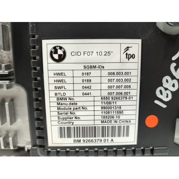 Recambio de pantalla multifuncion para bmw serie 5 gran turismo (f07) 530d referencia OEM IAM 926637901A  