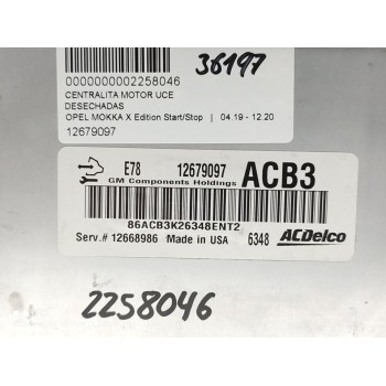 Recambio de centralita motor uce para opel mokka x edition start/stop referencia OEM IAM 12679097  