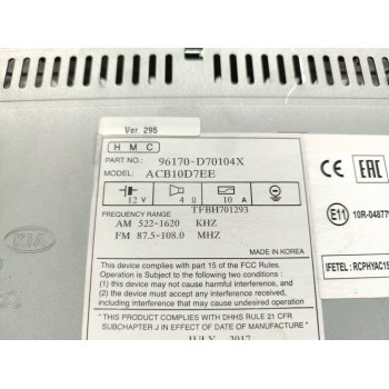 Recambio de sistema audio / radio cd para hyundai tucson 25 aniversario 4x2 referencia OEM IAM 96170D70104X  