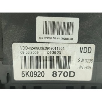 Recambio de cuadro instrumentos para volkswagen golf vi (5k1) advance referencia OEM IAM 5K0920870D  