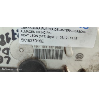 Recambio de cerradura puerta delantera derecha para seat leon (5f1) style referencia OEM IAM 5K1837016E  