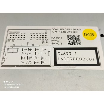 Recambio de sistema audio / radio cd para volkswagen golf vi cabriolet (517) advance referencia OEM IAM 1K0035186AN  