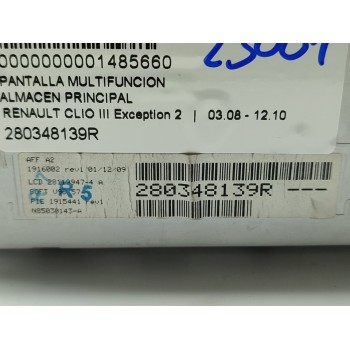 Recambio de pantalla multifuncion para renault clio iii exception 2 referencia OEM IAM 280348139R  